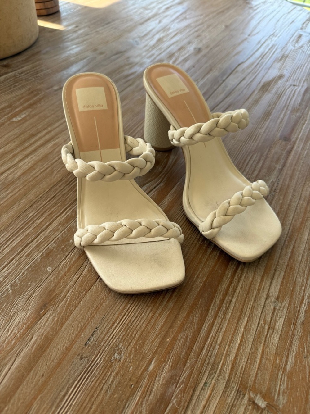 Dolce Vita Braided Double-Strap Block Heel Sandals in Cream